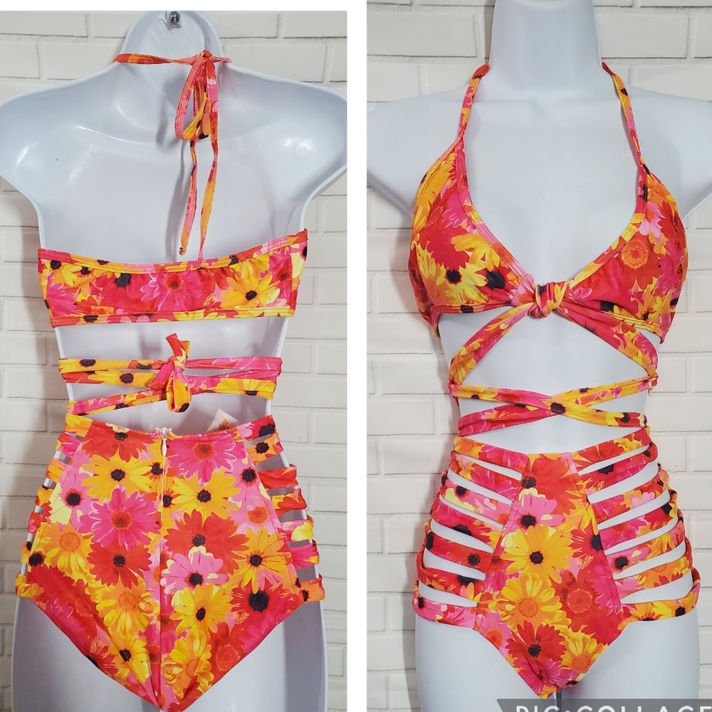 J.Valentine 2 Piece Floral Daisy Festival Bikini Swimsuit